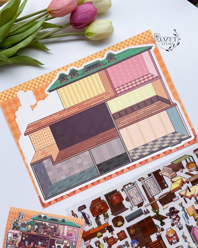 استیکر ۳ بعدی منظره به سبک پیکسلی(۲ ورق استیکر و ۱ کارت صحنه)