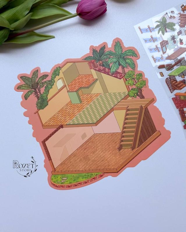 استیکر ۳ بعدی کلبه و قلعه ( ۲ ورق استیکر و ۱ کارت صحنه )