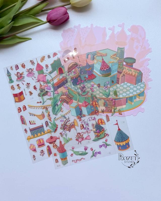 استیکر ۳ بعدی کلبه و قلعه ( ۲ ورق استیکر و ۱ کارت صحنه )
