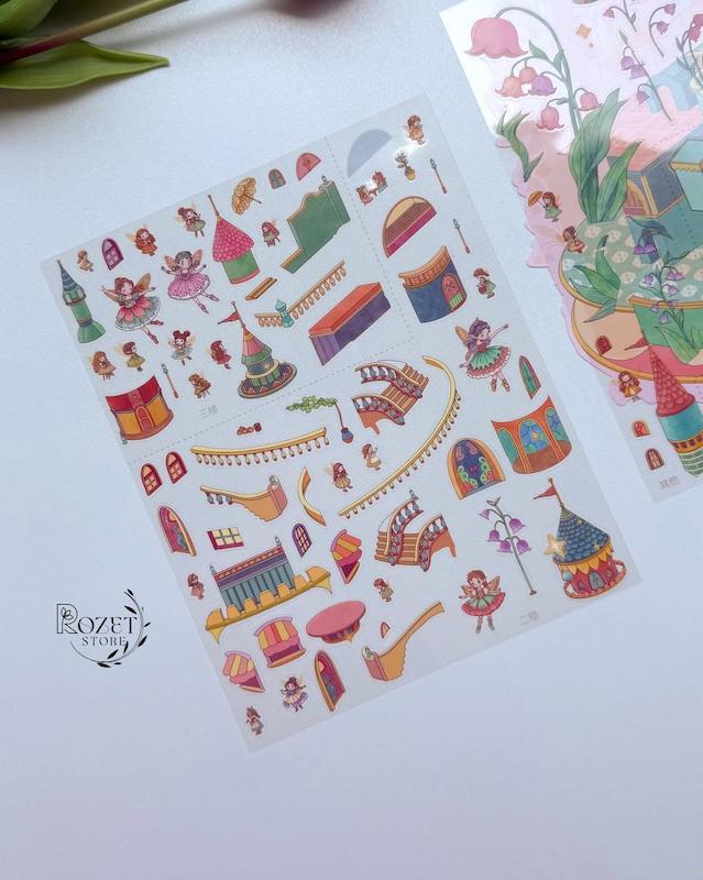 استیکر ۳ بعدی کلبه و قلعه ( ۲ ورق استیکر و ۱ کارت صحنه )