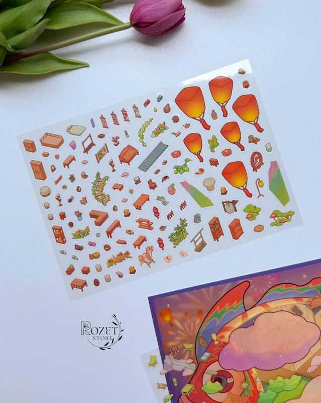 استیکر ۳ بعدی ماهی، گربه و جزیره گنج(۲ ورق استیکر و ۱ کارت صحنه)