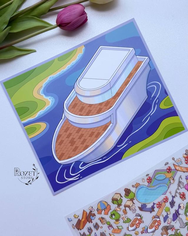 استیکر ۳ بعدی ماهی، گربه و جزیره گنج(۲ ورق استیکر و ۱ کارت صحنه)