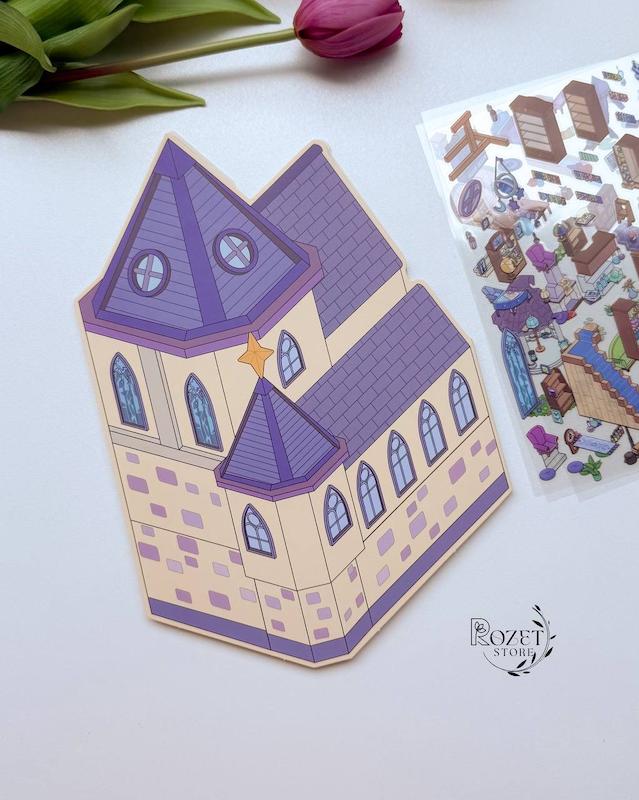 استیکر ۳ بعدی قلعه جادوگر و آرکید ( ۳ ورق استیکر و ۱ کارت صحنه دولایه تاشو)