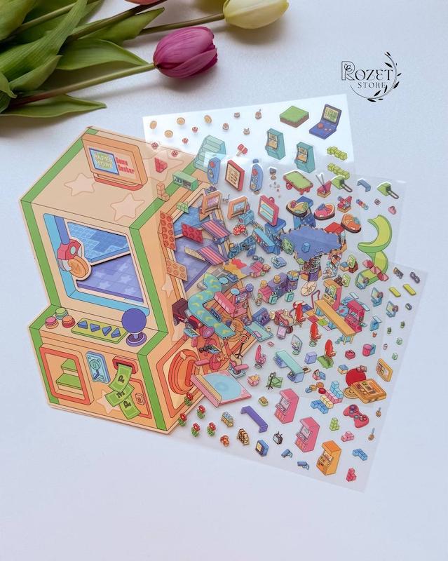 استیکر ۳ بعدی قلعه جادوگر و آرکید ( ۳ ورق استیکر و ۱ کارت صحنه دولایه تاشو)