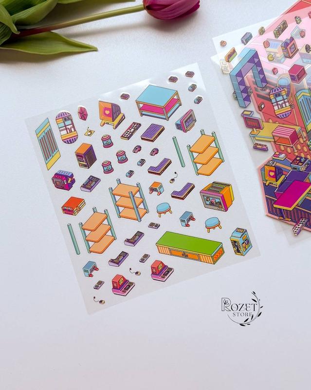 استیکر ۳ بعدی کامپیوتر ( ۳ ورق استیکر و ۱ کارت صحنه تاشو )