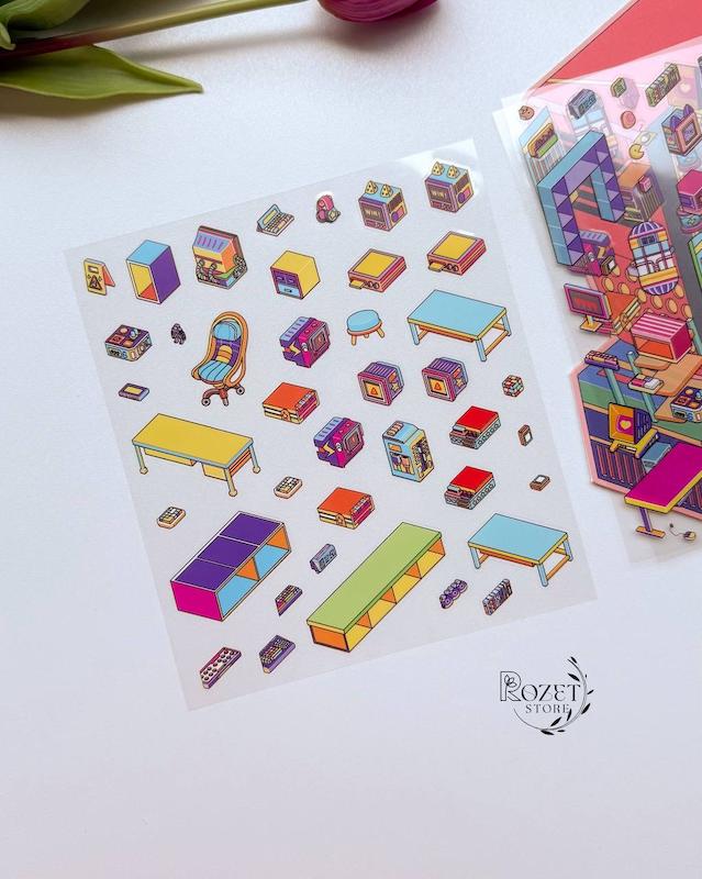 استیکر ۳ بعدی کامپیوتر ( ۳ ورق استیکر و ۱ کارت صحنه تاشو )