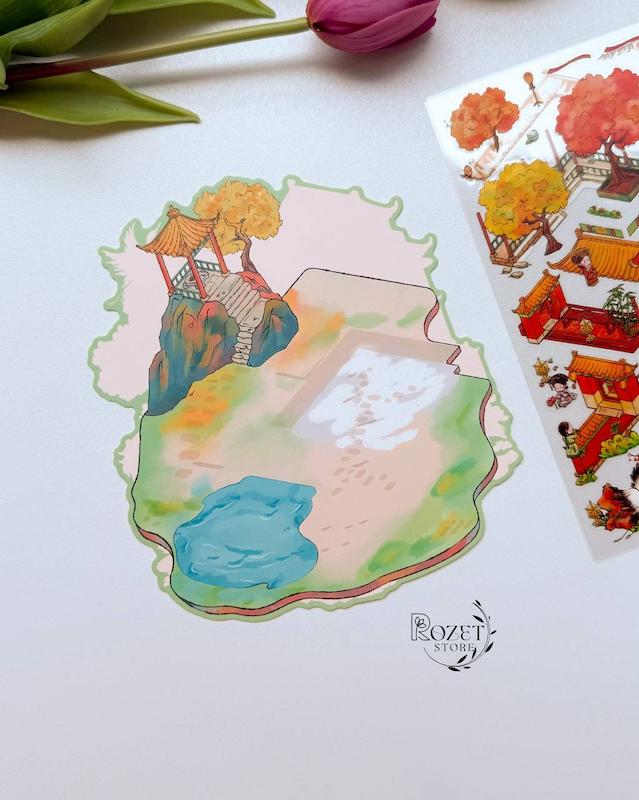 استیکر ۳ بعدی باغ زیبای رویایی ( ۲ ورق استیکر و ۱ کارت صحنه )