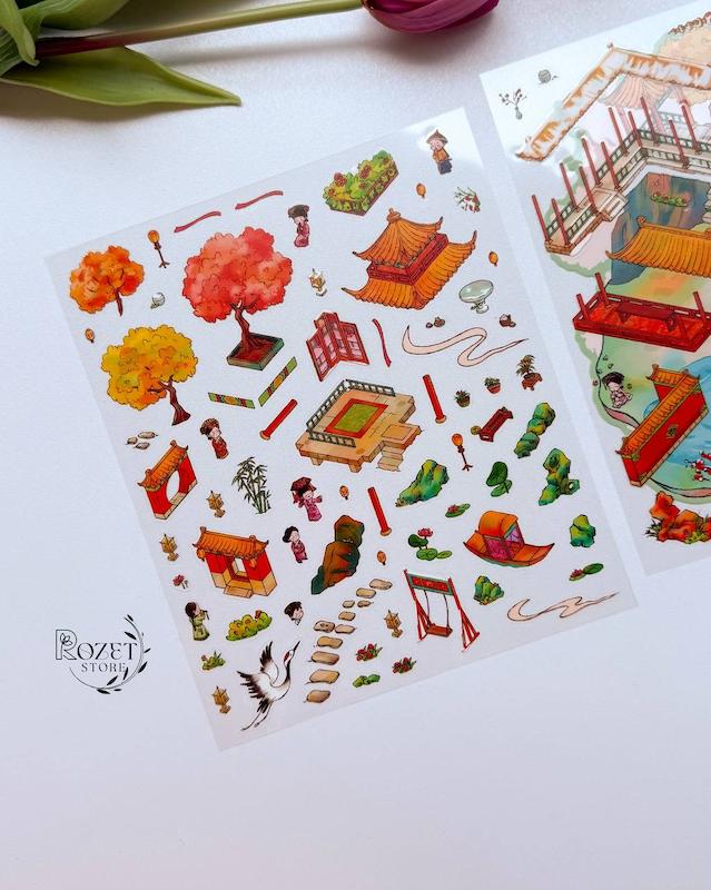 استیکر ۳ بعدی باغ زیبای رویایی ( ۲ ورق استیکر و ۱ کارت صحنه )