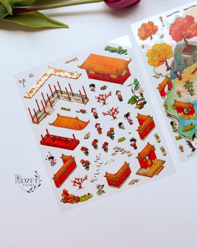 استیکر ۳ بعدی باغ زیبای رویایی ( ۲ ورق استیکر و ۱ کارت صحنه )