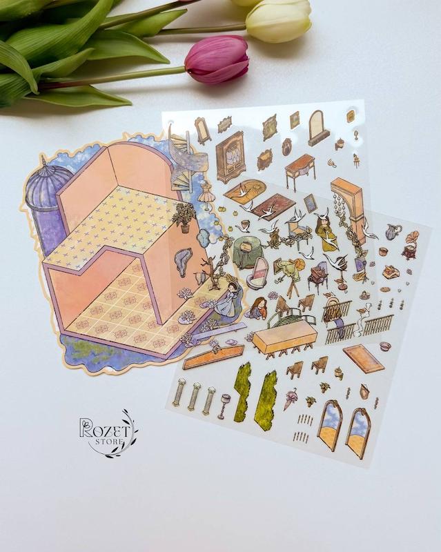 استیکر ۳ بعدی مهمانی چای در گالری مونه ( ۲ ورق استیکر و ۱ کارت صحنه )