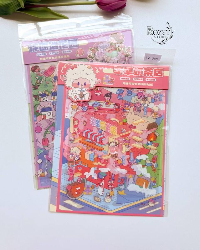 استیکر ۳ بعدی فروشگاه چای و باغ آرزوها ( ۲ ورق استیکر و ۱ کارت صحنه )
