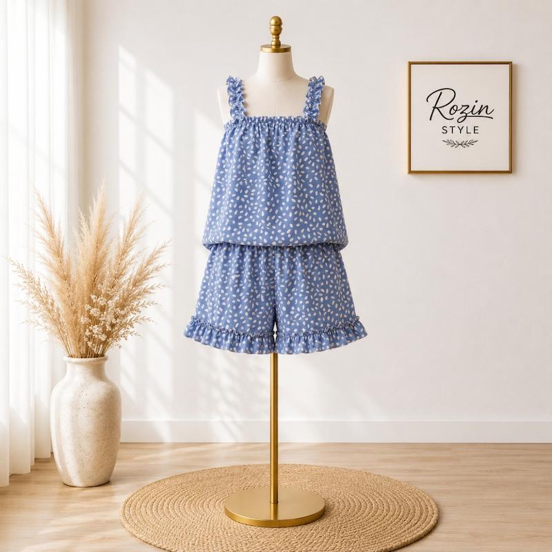 تاپ شورت چین دار الیزه آبی