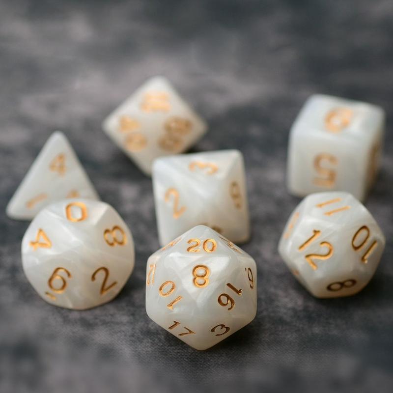 ست 7تایی تاس D&D طرح سفید متالیک