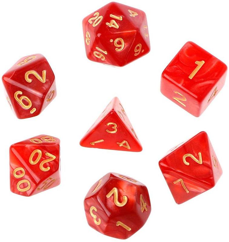 ست 7تایی تاس D&D طرح قرمز متالیک