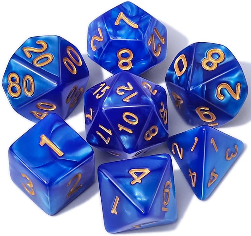 ست 7تایی تاس D&D طرح آبی متالیک