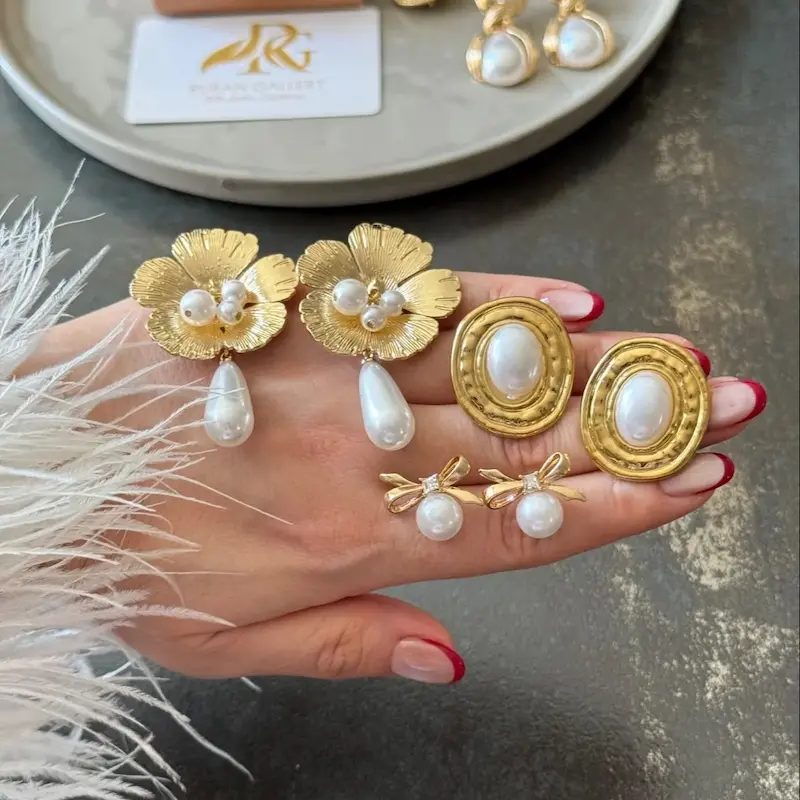 گوشواره گل و پاپیونی و مروارید