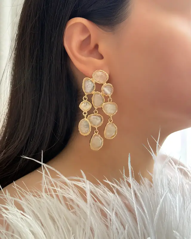 گوشواره آویزی ماربل سفید