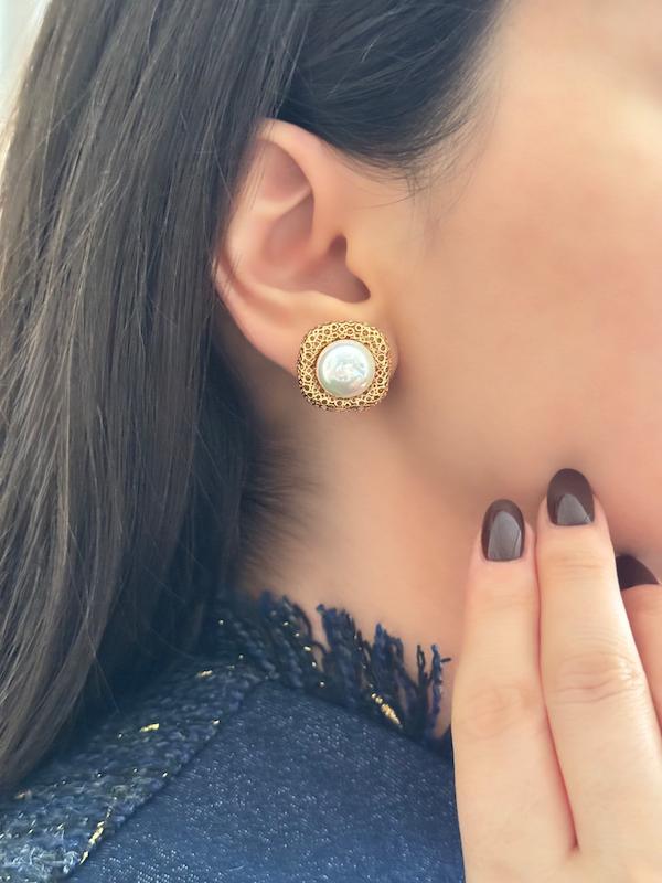 گوشواره مروارید دور توری