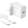 شارژر دیواری سه پین PD و فست تک پورت ANKER مدل B2347K21 20W به همراه کابل شارژ Type-C To Type-C - سفید (گارانتی 18 ماهه شرکتی)