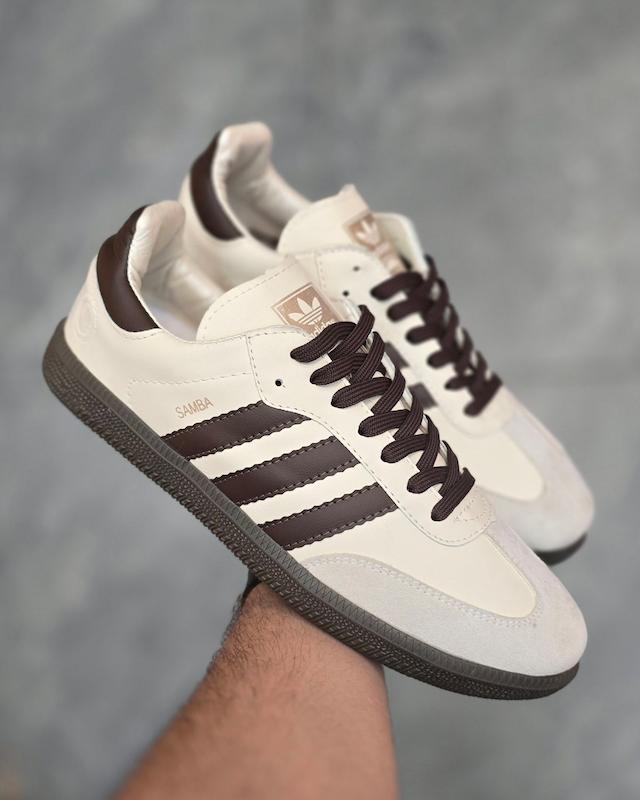 کتونی ادیداس سامبا کرم خط قهوه ای Adidas samba