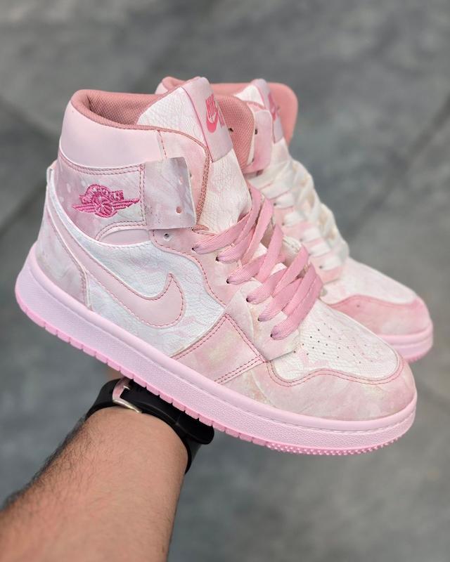 کتونی نایک جردن صورتی طرحدار ساقدار Nike jordan