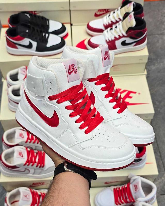 کتونی نایک ایرجردن سفید قرمز ساقدار Nike Air Jordan1