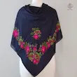 روسری نخی ترکمنی قواره بزرگ سورمه ای 