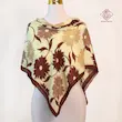 روسری نخی ابریشم مجلسی و روزمره خنک بهاره و تابستانی گلدار حاشیه دار کرم قهوه ای 