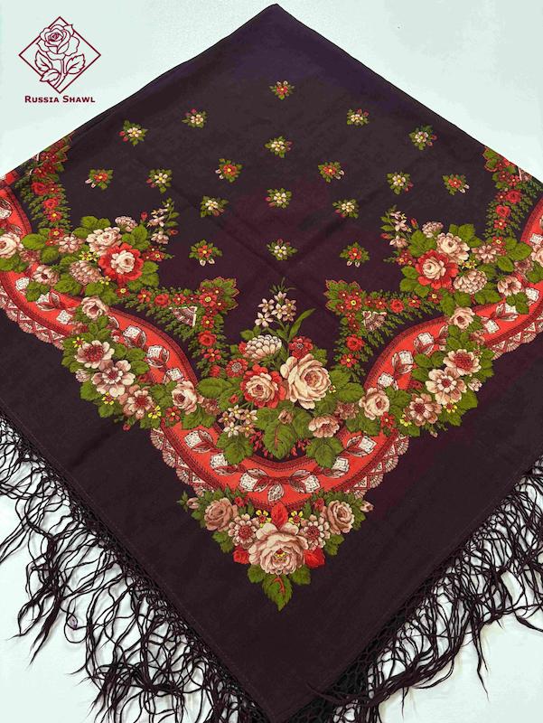 روسری ترکمنی اصیل پشمی گلدار زمینه قهوه ای خرید روسری ترکمنی اصل