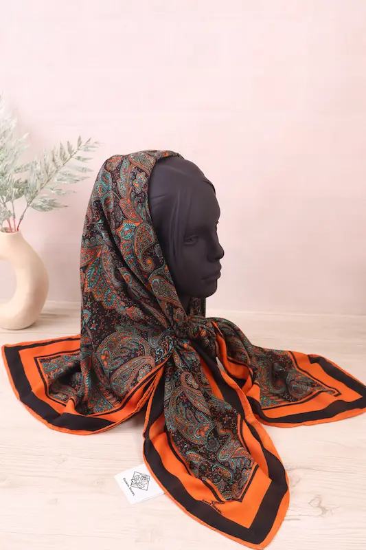 روسری نخی قواره متوسط سایت خرید و قیمت روسری نخ و ابریشمی مجلسی روسری نارنجی روسری طرحدار سنتی قواره 100