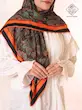 روسری حاشیه دار نارنجی فیروزه ای روسری نخ و ابریشم مجلسی زنانه 