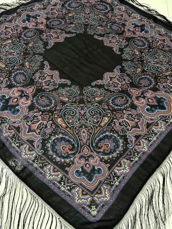 روسری ترکمن ریشه دار پشمی اصل 