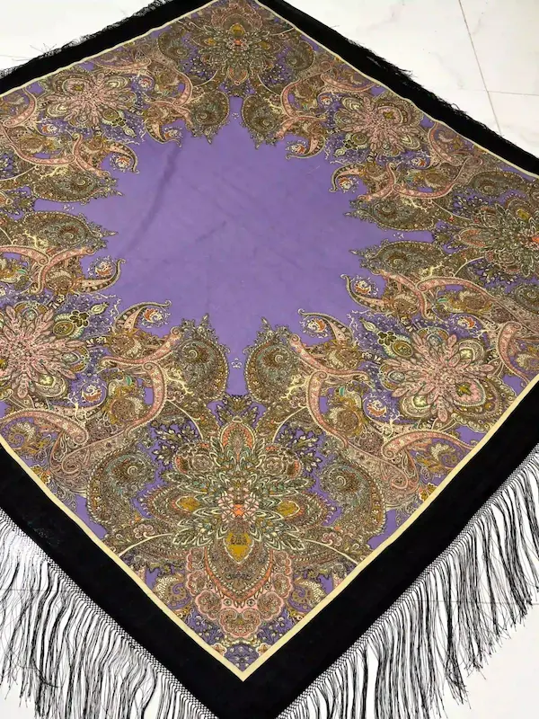 عکس روسری ترکمنی ابریشم ریشه دار اصل 