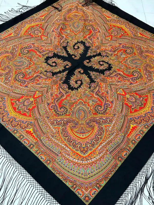 روسری ترکمنی مشکی روسری گلدار روسری ترکمنی بزرگ گلدار