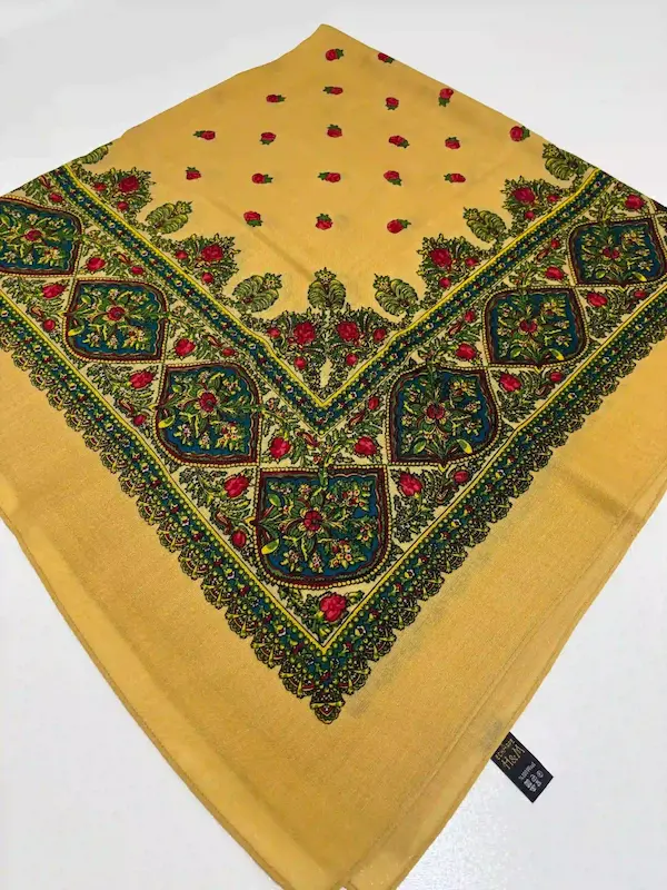 روسری ترکمن زرد روسری ترکمن پشمی اصیل 