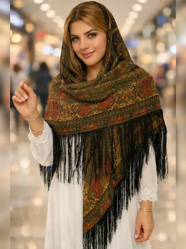 روسری ترکمن اصیل پشمي كد۱۱۲