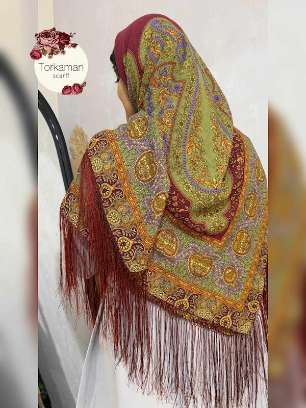 خرید و قیمت روسری ترکمنی اصیل ریشه دار ابریشم گنبد کاووس 
