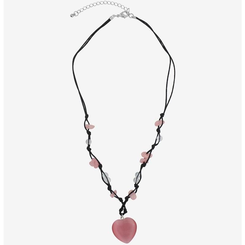 گردنبند بافت با قلب رزکوارتز