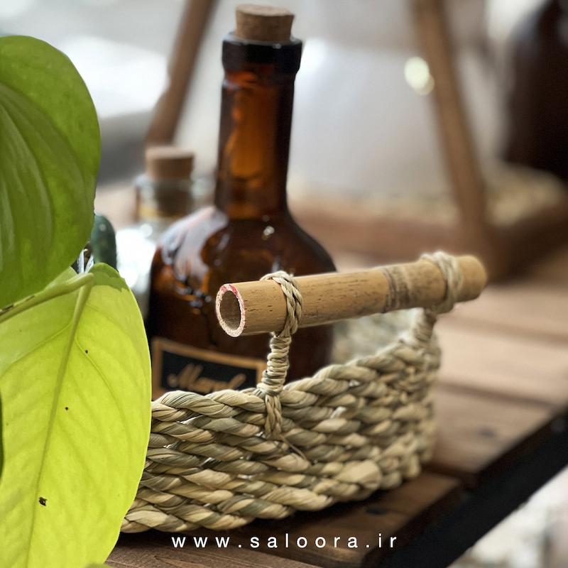 سبد حصیری دسته بامبو