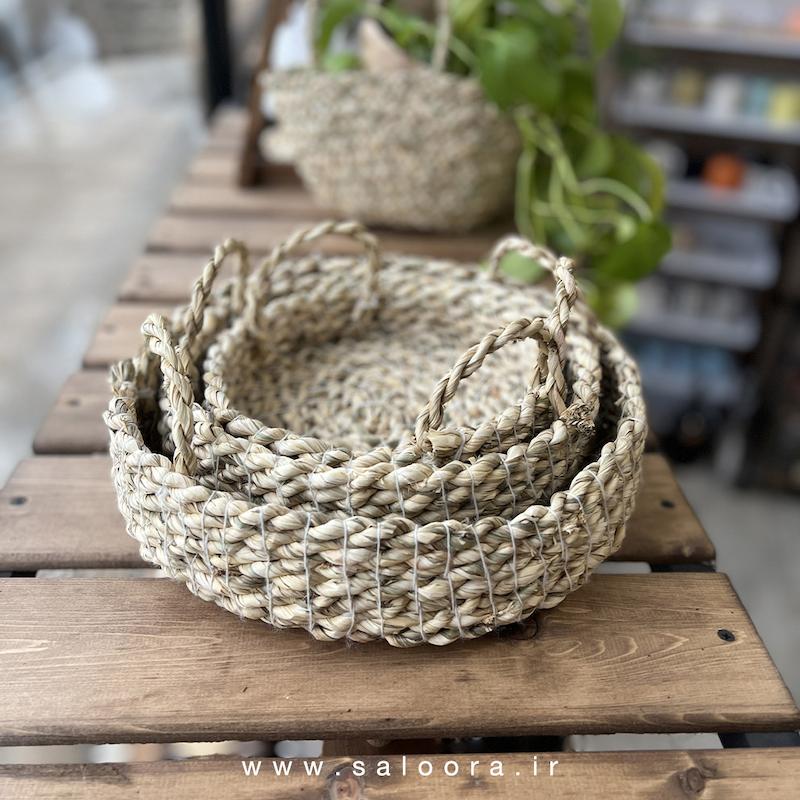 سبد دسته دار سه تکه حصیری