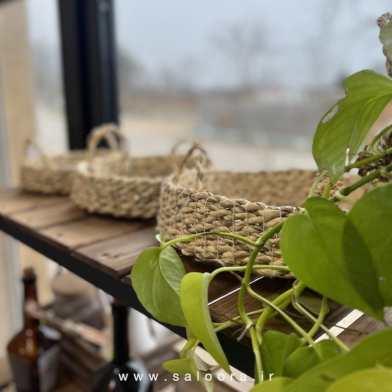 سبد دسته دار سه تکه حصیری