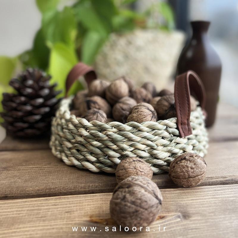 سبد حصیری مدل دسته چرمی