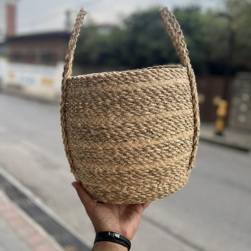 سطل حصیری دسته دار مدل خمره ای