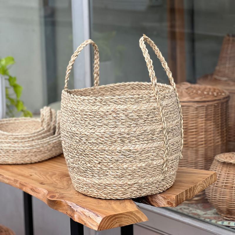 سطل حصیری دسته دار مدل خمره ای