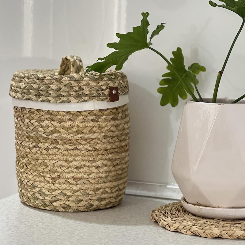سطل برنج حصیری با کاور پارچه ای
