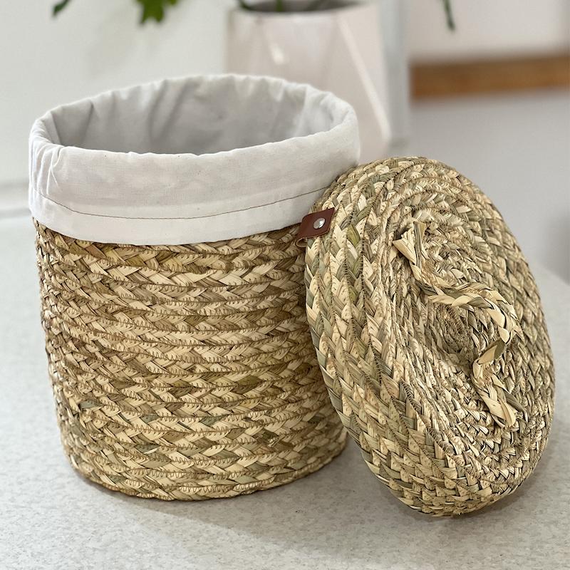 سطل برنج حصیری با کاور پارچه ای