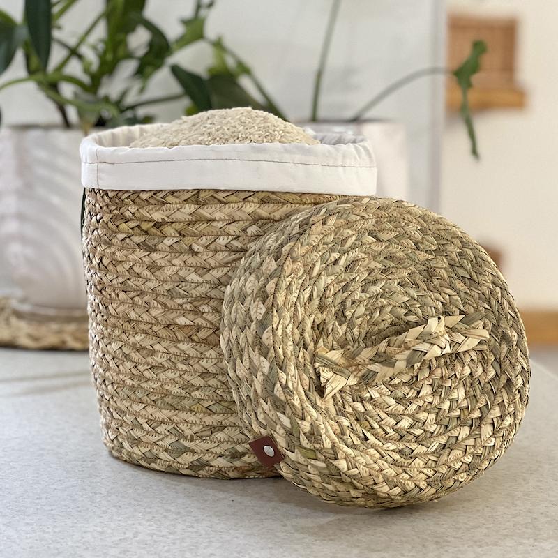 سطل برنج حصیری با کاور پارچه ای