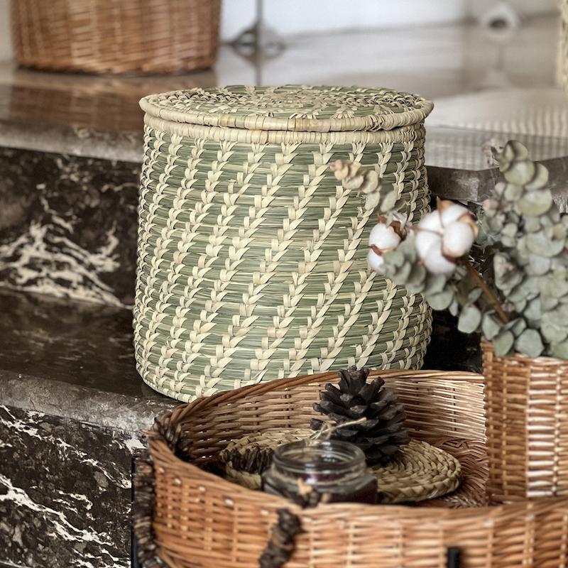 سطل برنج حصیری کپوبافی مدل گندمی استوانه