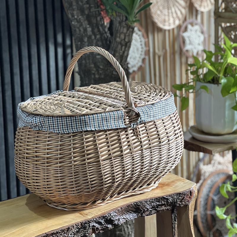 سبد پیک نیک حصیری مدل تخم‌مرغی