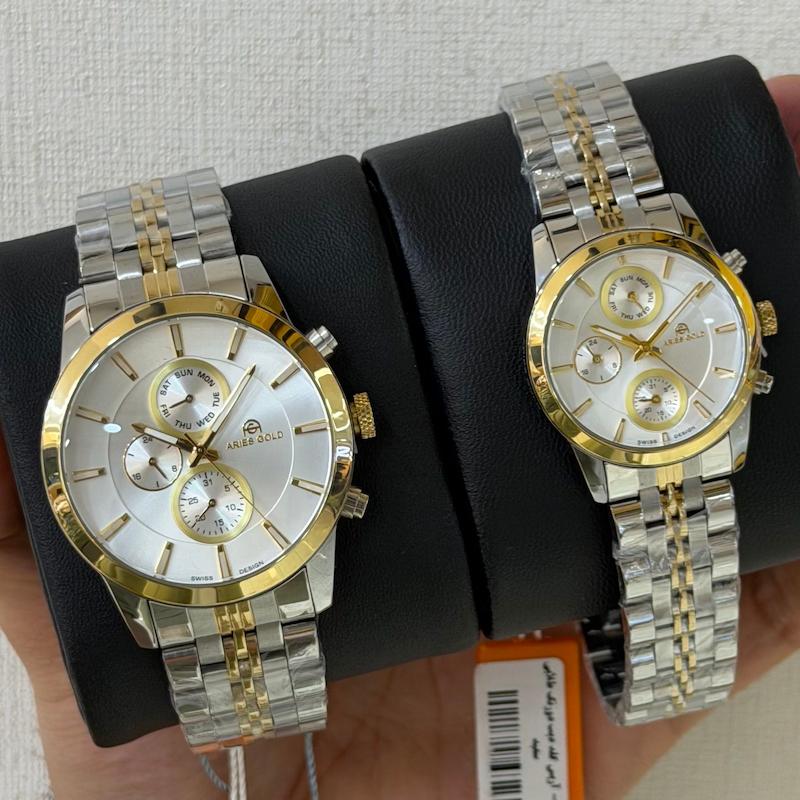 ست ساعت مچی اورجینال زنانه و مردانه آریس گلد ARIES GOLD 4187